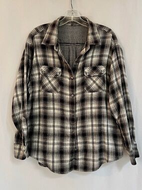 Vince Women's Plaid Button down Shirt Black&white Cotton Lined Long Sleeve Sz L